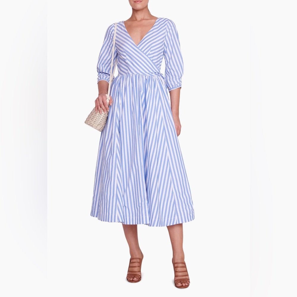 Staud Jodie V-Neck Striped Midi Dress szXS